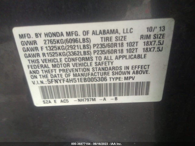 Honda Pilot Ex-l 2014 5FNYF4H51EB005306 Image 9