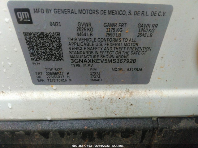 Chevrolet EQUINOX LT 2021 3GNAXKEV5MS167928 Image 9