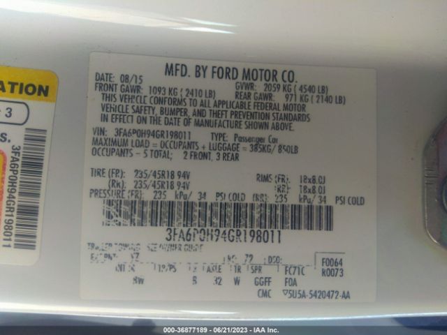 3FA6P0H94GR198011 Ford FUSION SE