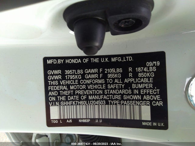 Honda Civic Hatchback Ex 2020 SHHFK7H60LU204503 Image 16