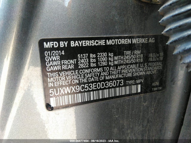BMW X3 Xdrive28i 2014 5UXWX9C53E0D36073 Image 9