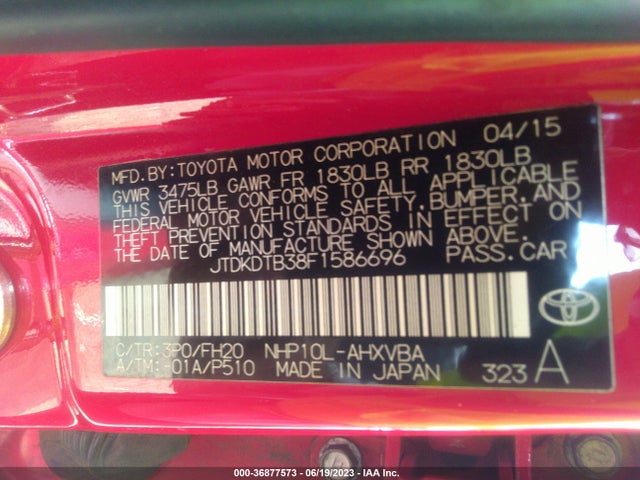 Toyota Prius C One/two/three/four 2015 JTDKDTB38F1586696 Image 15