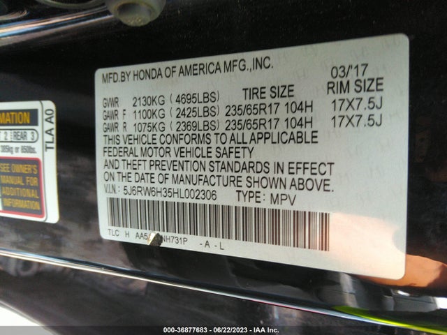 Honda CR-V LX 2017 5J6RW6H35HL002306 Image 9