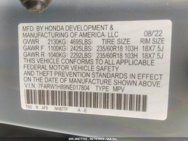 Honda Cr-v Ex-l 2022 7FARW1H89NE017804 Image 15