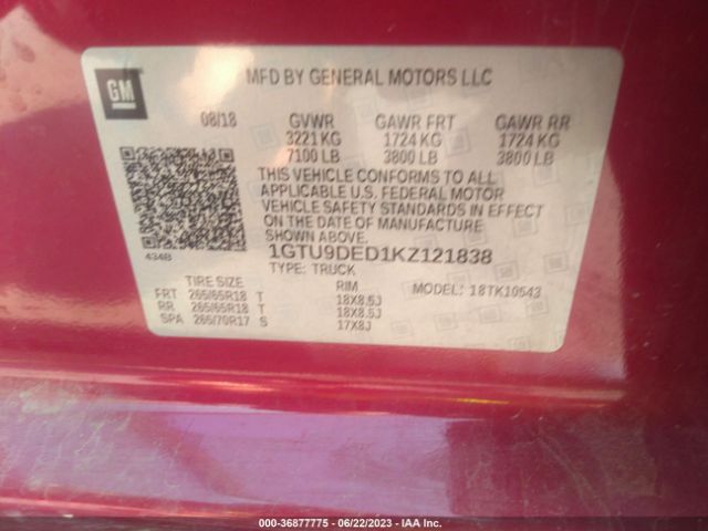 1GTU9DED1KZ121838 GMC Sierra 1500 Slt