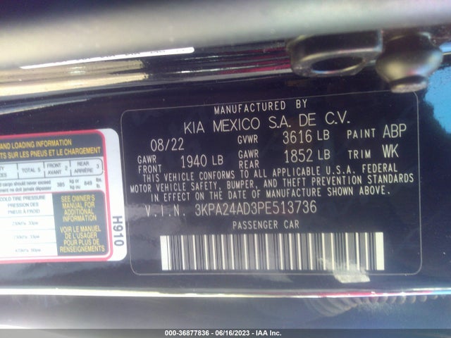 2023 KIA RIO S VIN: 3KPA24AD3PE513736
