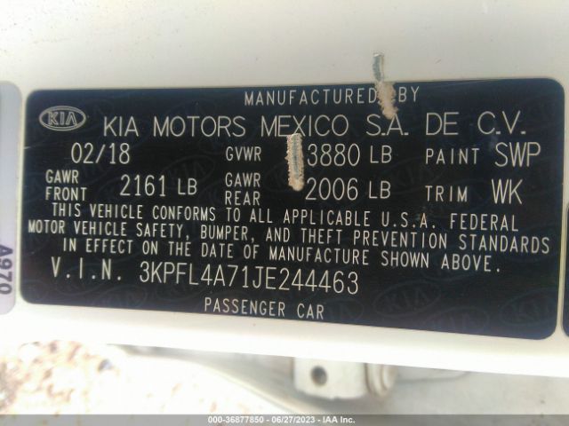 3KPFL4A71JE244463 KIA FORTE LX