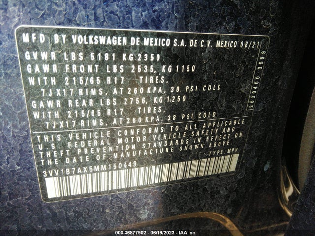 3VV1B7AX5MM150449 Volkswagen TIGUAN S