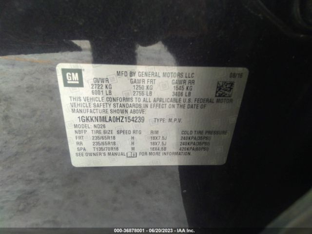 1GKKNMLA0HZ154239 GMC ACADIA SLT
