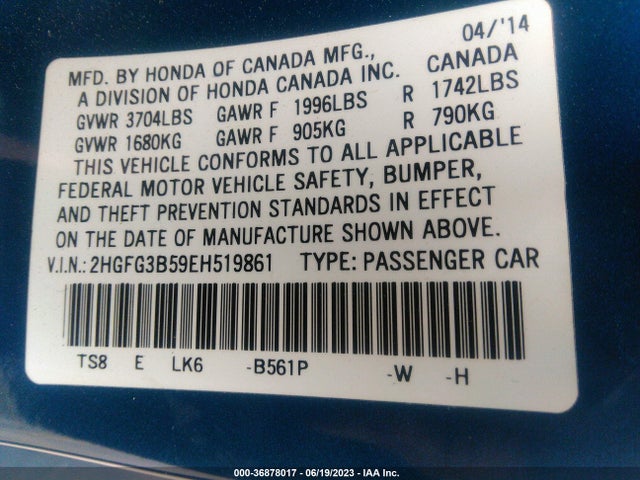 Honda Civic Coupe Lx 2014 2HGFG3B59EH519861 Image 9