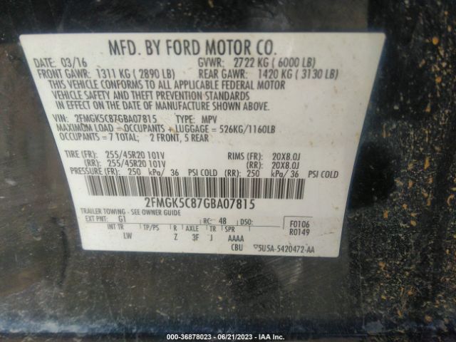 2FMGK5C87GBA07815 Ford FLEX SEL