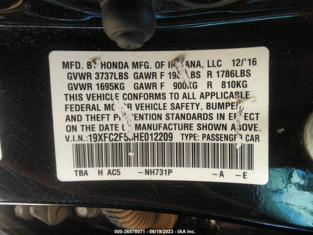 Honda Civic Sedan Lx 2017 19XFC2F53HE012209 Image 9