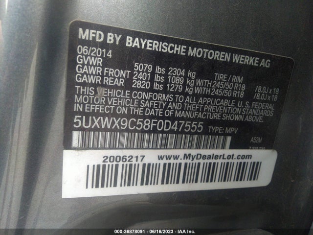 2015 BMW X3 XDRIVE28I VIN: 5UXWX9C58F0D47555
