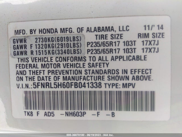 Honda Odyssey Ex-l 2015 5FNRL5H60FB041338 Image 15
