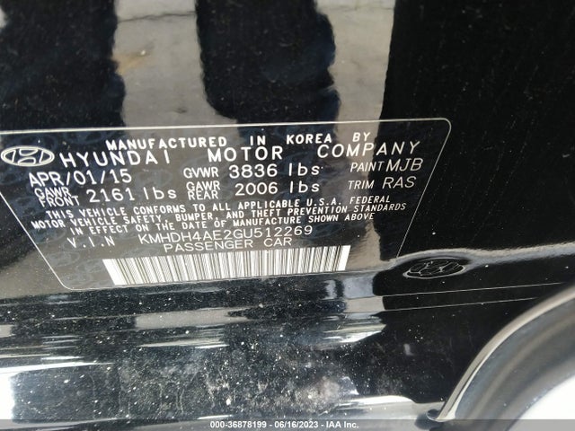 2016 HYUNDAI ELANTRA SE VIN: KMHDH4AE2GU512269