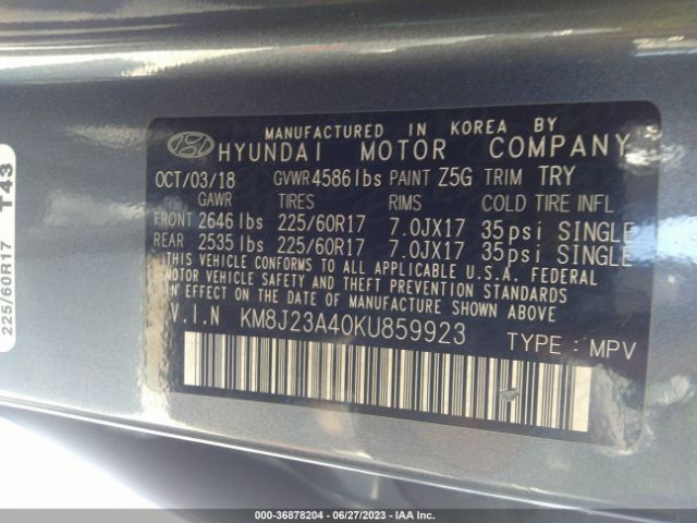 KM8J23A40KU859923 Hyundai TUCSON SE