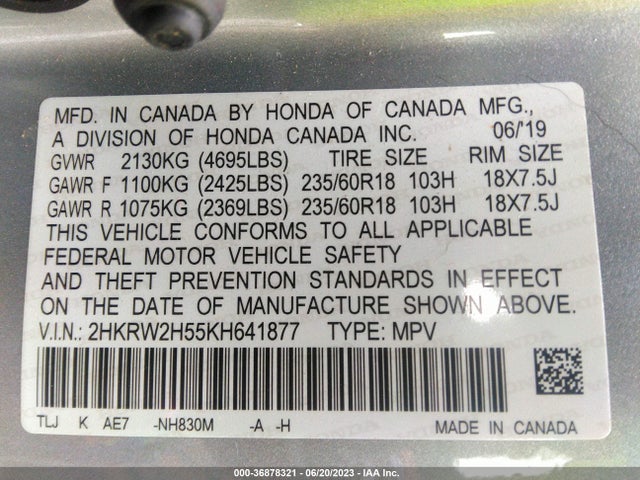 Honda CR-V EX 2019 2HKRW2H55KH641877 Image 9