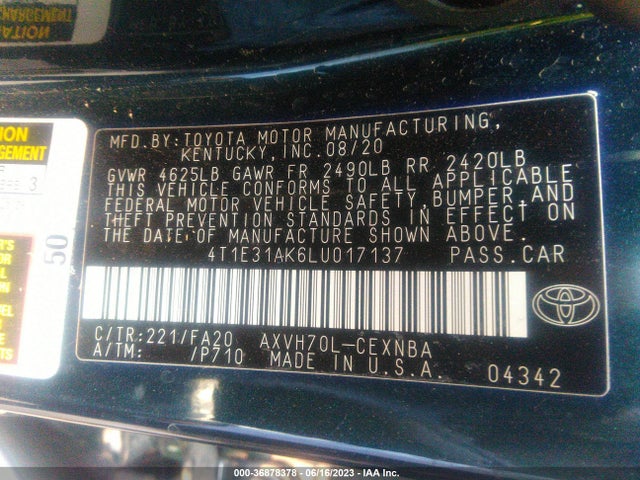 Toyota Camry Hybrid Le 2020 4T1E31AK6LU017137 Image 15