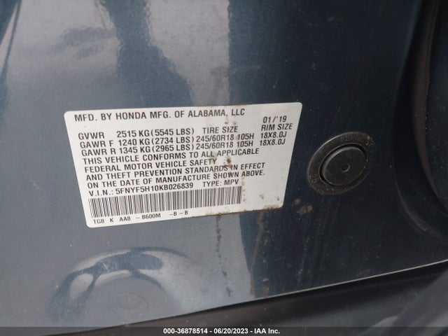Honda PILOT LX 2019 5FNYF5H10KB026839 Image 9