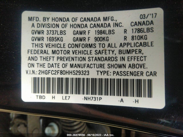 Honda Civic Sedan Ex 2017 2HGFC2F80HH529323 Image 10