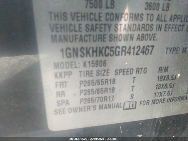 Chevrolet Suburban Lt 2016 1GNSKHKC5GR412467 Image 15