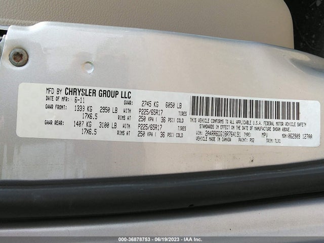 2011 CHRYSLER TOWN & COUNTRY LIMITED VIN: 2A4RR6DG1BR764191