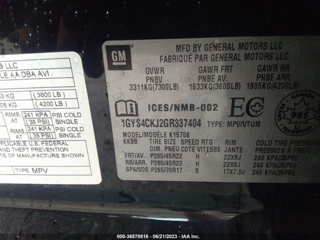 1GYS4CKJ2GR337404 Cadillac Escalade Premium Collection