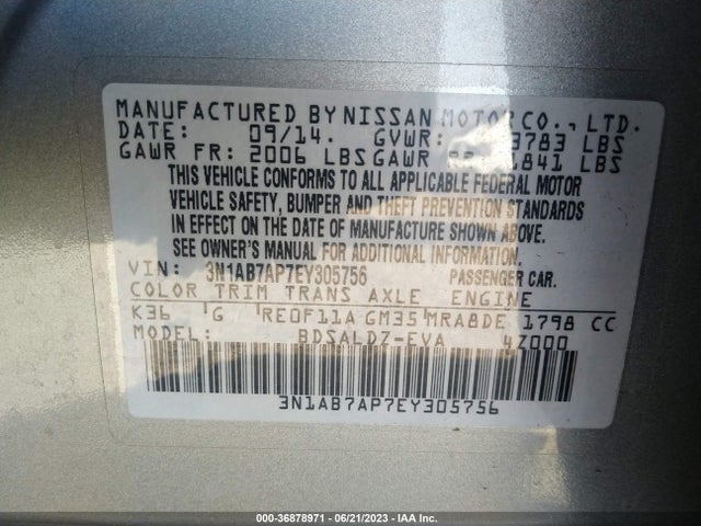 2014 NISSAN SENTRA SV VIN: 3N1AB7AP7EY305756