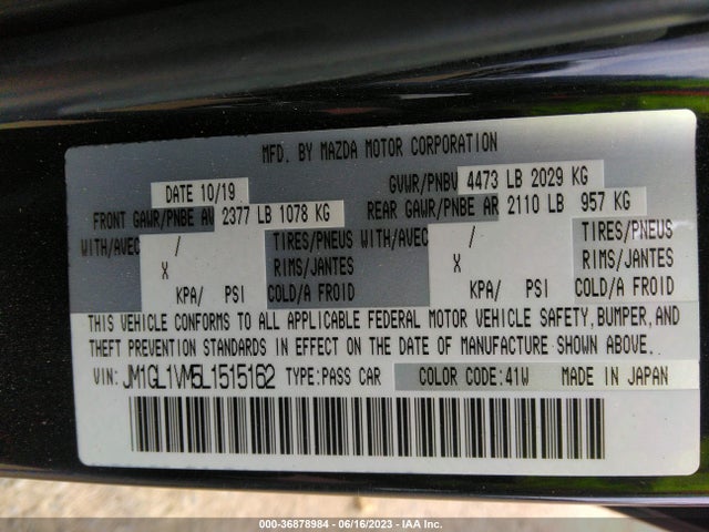 2020 MAZDA MAZDA6 TOURING VIN: JM1GL1VM5L1515162