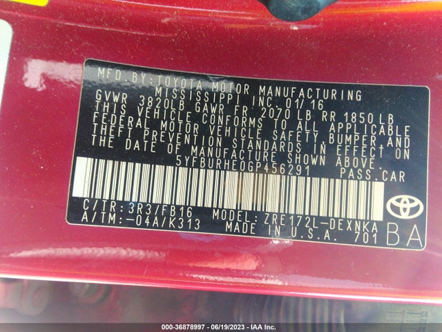 Toyota Corolla L/le/s/s Plus/le Plus 2016 5YFBURHE0GP456291 Image 9