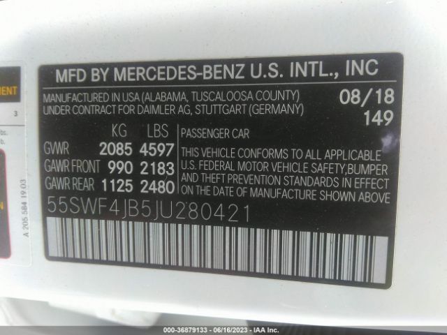 55SWF4JB5JU280421 Mercedes-Benz C-class C 300