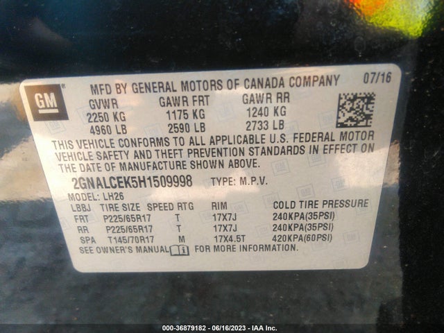 Chevrolet EQUINOX LT 2017 2GNALCEK5H1509998 Image 9