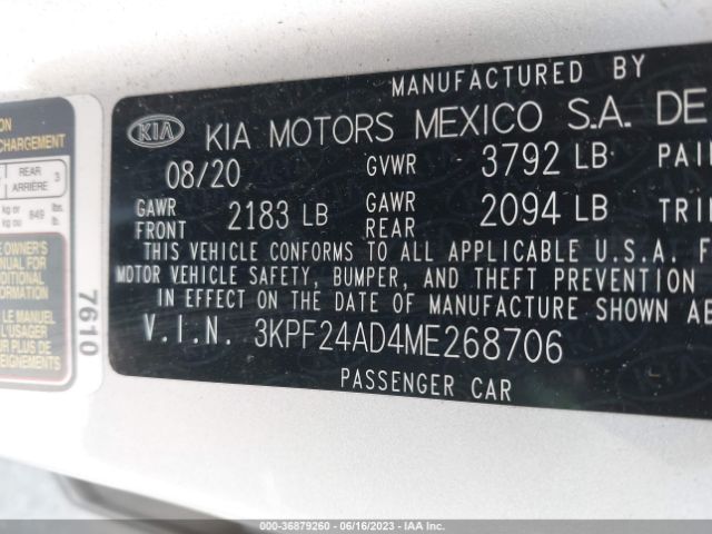 3KPF24AD4ME268706 KIA Forte Lxs