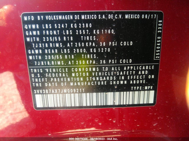 3VV3B7AX7JM009211 Volkswagen Tiguan Sel/se