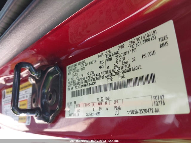 2017 FORD F-150 XL/XLT VIN: 1FTEX1C81HKE14431