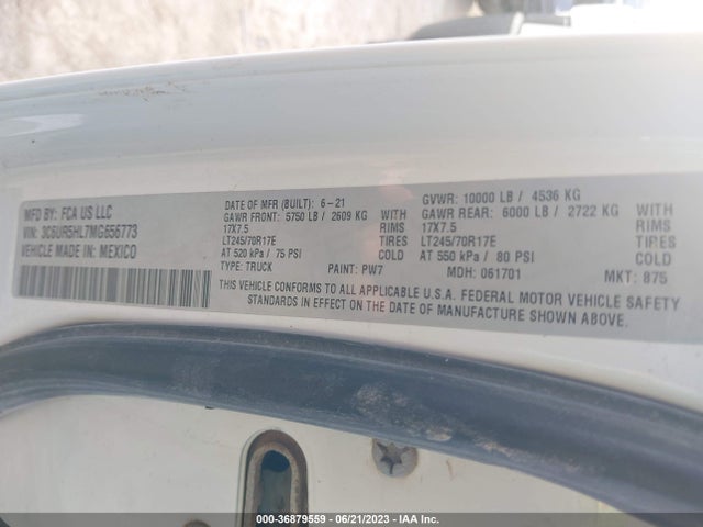 RAM 2500 Tradesman  4x4 8' Box 2021 3C6UR5HL7MG656773 Image 9