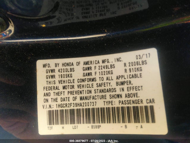 Honda Accord Sedan Lx 2017 1HGCR2F39HA200737 Image 9