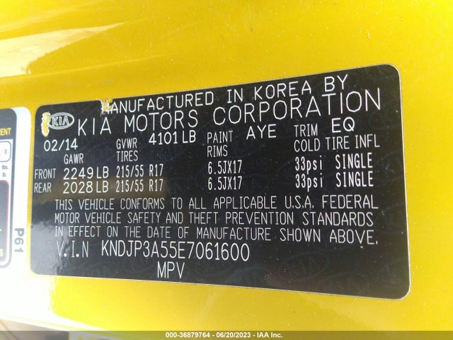 KIA SOUL + 2014 KNDJP3A55E7061600 Image 9