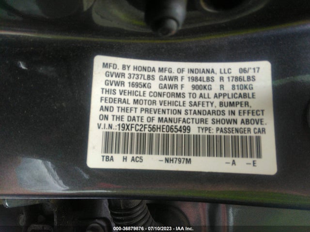 Honda Civic Sedan Lx 2017 19XFC2F56HE065499 Image 9