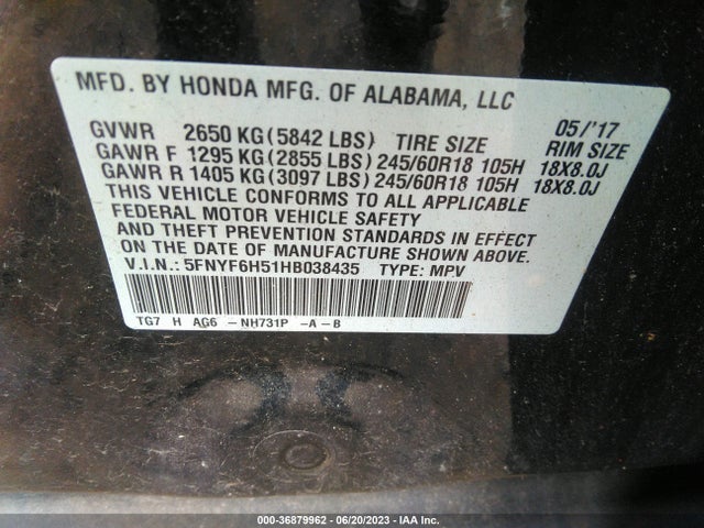 Honda Pilot Ex-l 2017 5FNYF6H51HB038435 Image 9