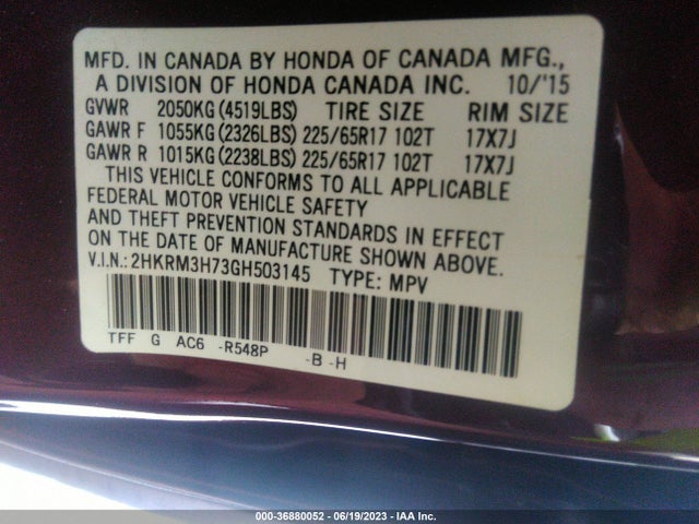 Honda Cr-v Ex-l 2016 2HKRM3H73GH503145 Image 15