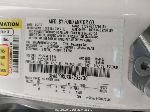 3FA6P0RUXKR255730 Ford Fusion Hybrid Titanium