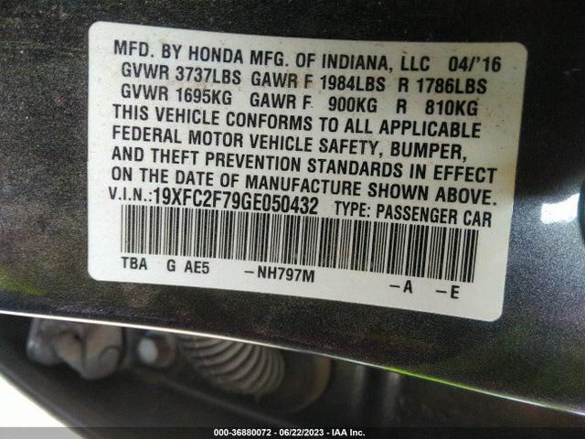 Honda Civic Sedan Ex 2016 19XFC2F79GE050432 Image 9