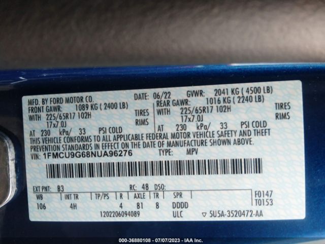 1FMCU9G68NUA96276 Ford ESCAPE SE