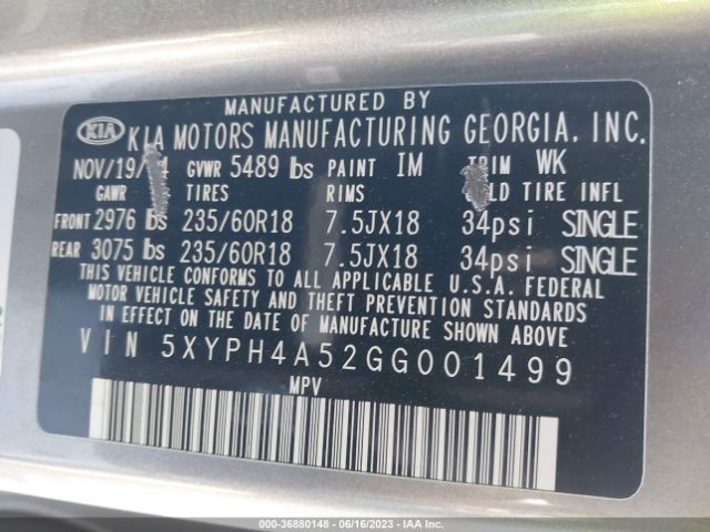 5XYPH4A52GG001499 KIA SORENTO EX