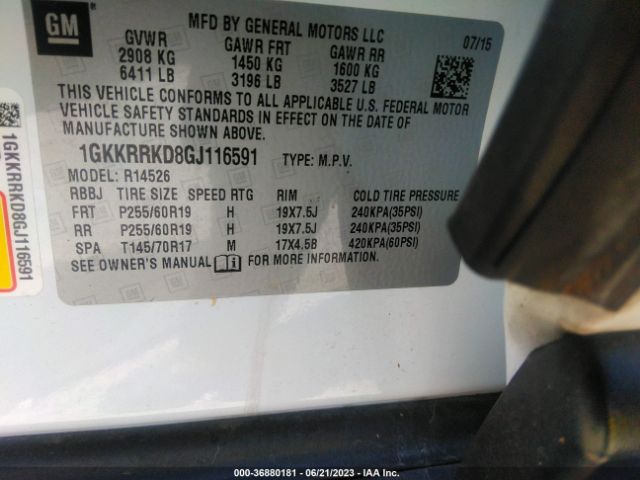 1GKKRRKD8GJ116591 GMC ACADIA SLT