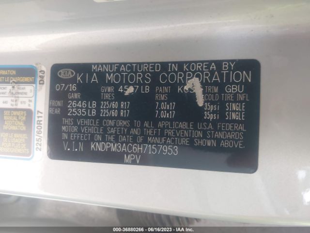 KNDPM3AC6H7157953 KIA Sportage Lx