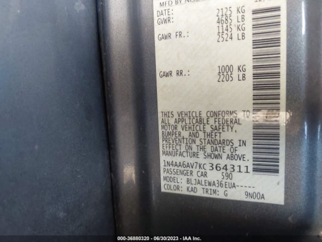 1N4AA6AV7KC364311 Nissan MAXIMA SL
