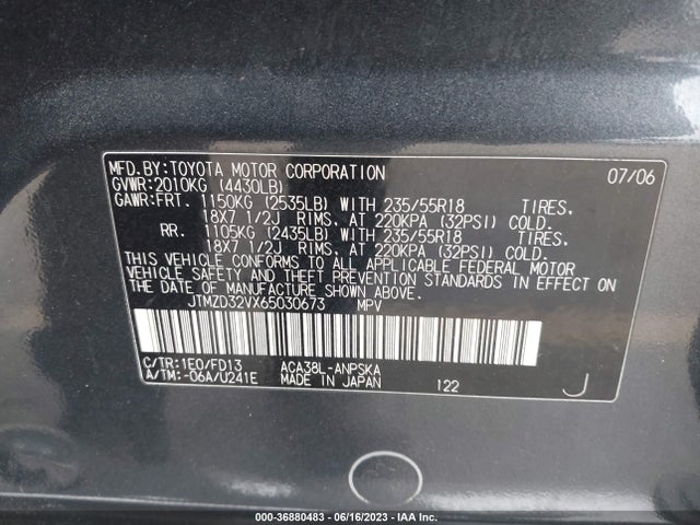 2006 TOYOTA RAV4 SPORT VIN: JTMZD32VX65030673