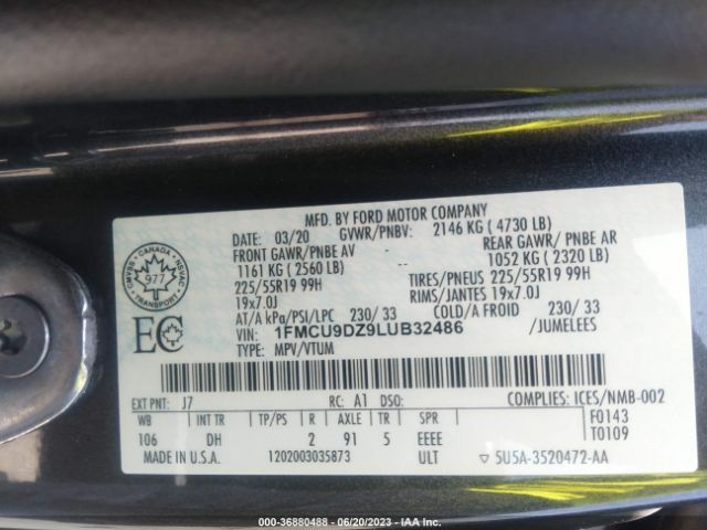 1FMCU9DZ9LUB32486 Ford Escape Titanium Hybrid